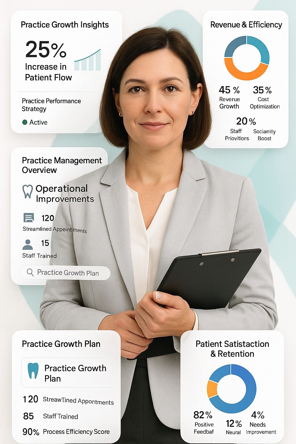 Dental practice consulting dashboard showing practice performance, growth metrics, and strategic planning tools